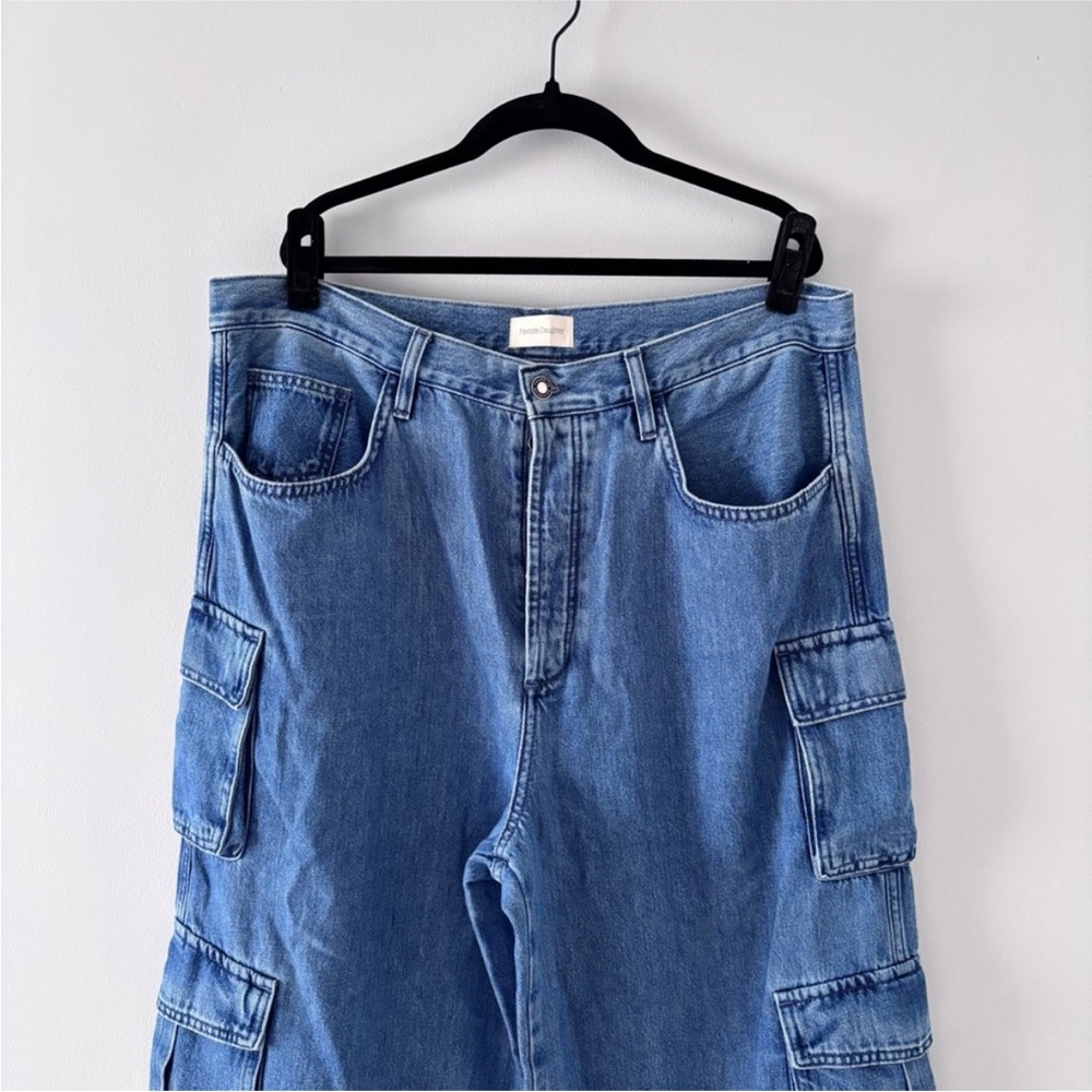 Favorite Daughter The Carly Shortie Cargo Jeans Wide Leg High Rise Denim Blue - Picture 6 of 10